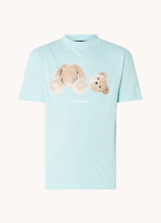 Palm Angels Bear T-shirt met front-en backprint - voorkant turquoise