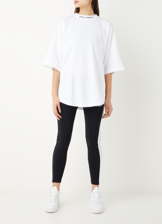 Palm Angels Oversized T-shirt met logo- en backprint - voorkant 3 wit