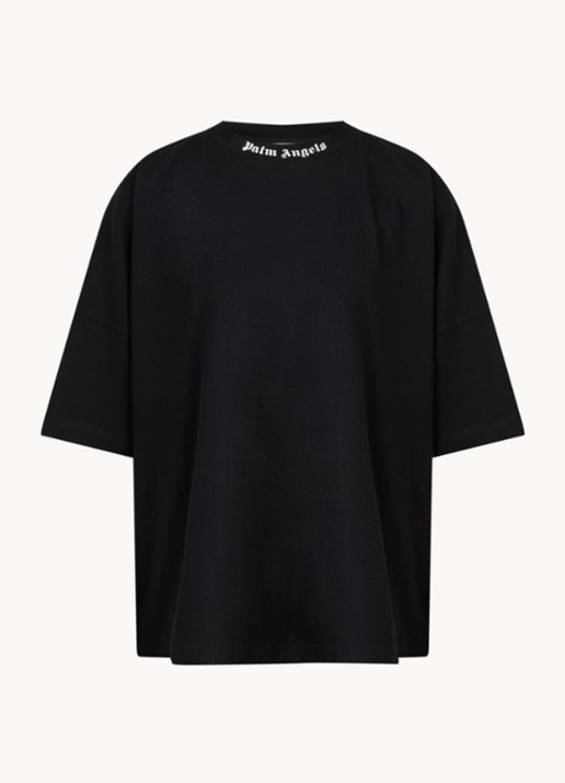 Palm Angels Oversized T-shirt met logo- en backprint - voorkant 3 zwart