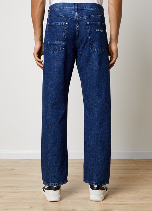 Palm Angels Straight leg jeans met donkere wassing - achterkant indigo