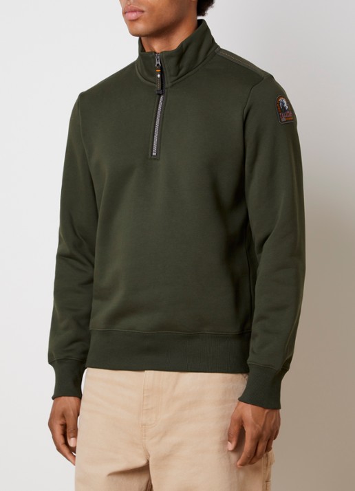 Parajumpers Broad sweater met halve rits - detail legergroen