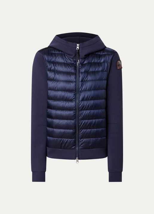 Parajumpers Caeli puffer jack met donsvulling en ritszakken - voorkant indigo