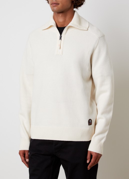 Parajumpers Caldonazzo fijngebreide trui in wolblend met halve rits - detail gebroken wit