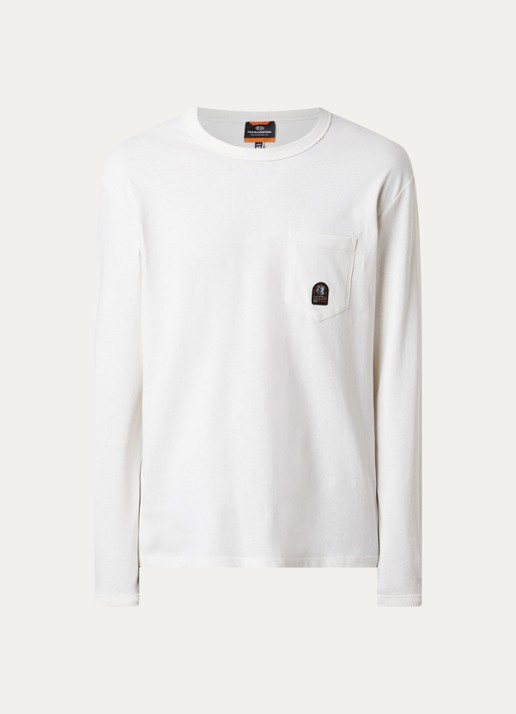 Parajumpers Caspian longsleeve met borstzak en logo - voorkant gebroken wit
