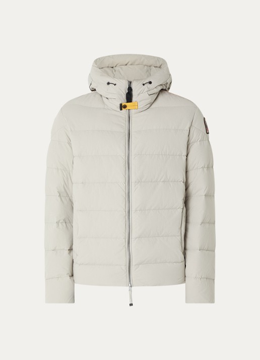 Parajumpers Cassian puffer jack met donsvulling en capuchon - voorkant lichtgrijs