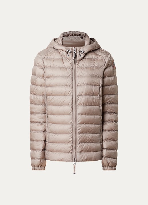 Parajumpers Genie puffer jack met donsvulling en ritszakken - voorkant donkerbeige