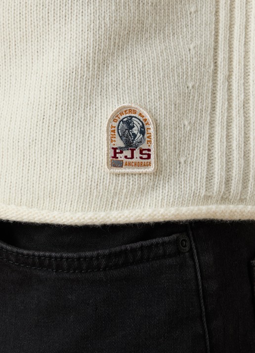 Parajumpers Grofgebreide trui met halve rits en logo - detail 2 ivoor