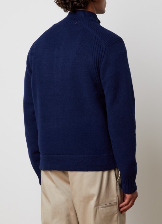 Parajumpers Levico fijngebreid vest in wolblend met col - achterkant 5 donkerblauw