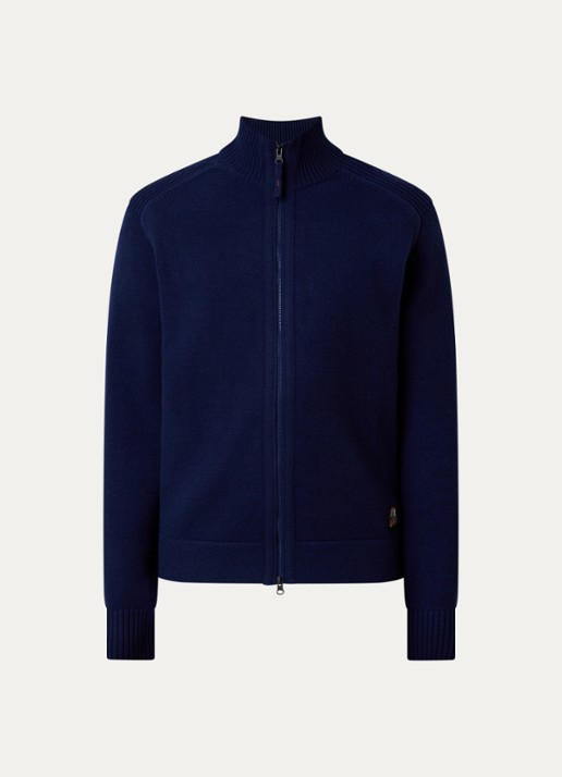 Parajumpers Levico fijngebreid vest in wolblend met col - voorkant 3 donkerblauw