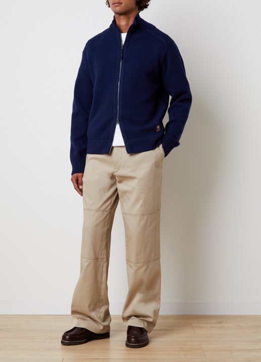 Parajumpers Levico fijngebreid vest in wolblend met col - voorkant 4 donkerblauw