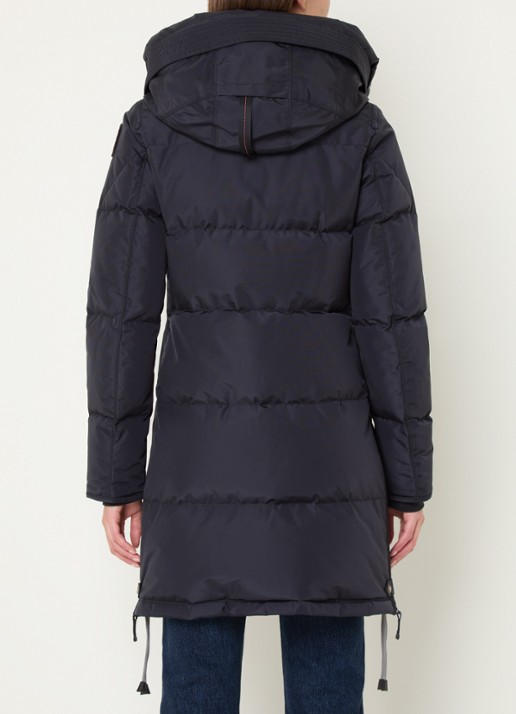 Parajumpers Long Bear gewatteerde jas met donsvulling en afneembare capuchon - achterkant donkerblauw