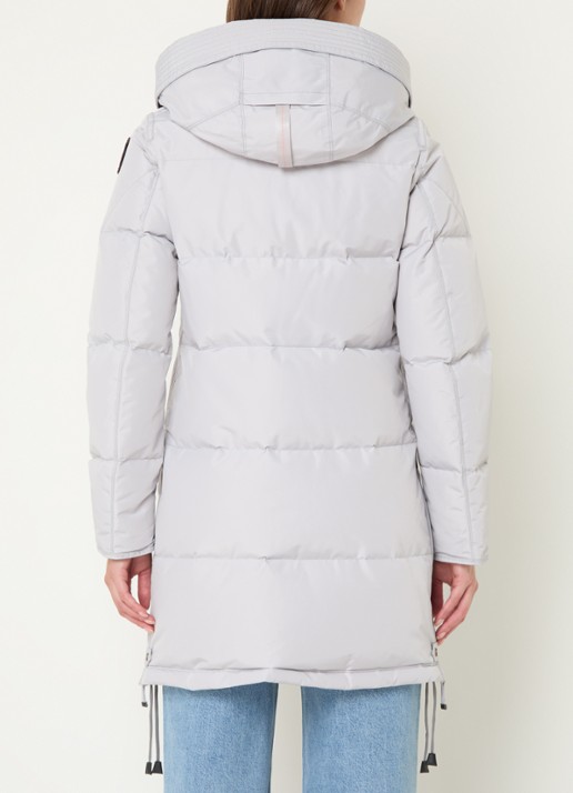 Parajumpers Long Bear gewatteerde jas met donsvulling en afneembare capuchon - achterkant lichtgrijs