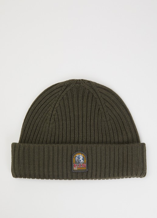 Parajumpers Matio ribgebreide muts in merino wolblend met logo