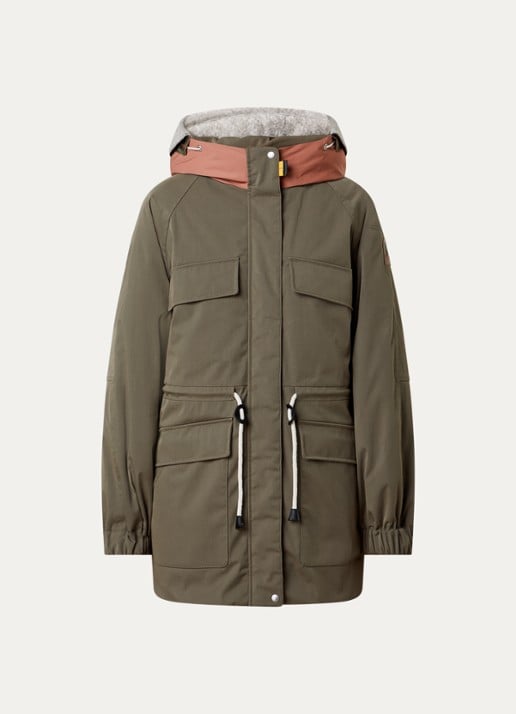 Parajumpers Naruse gewatteerde parka met capuchon en donsvulling - voorkant khaki