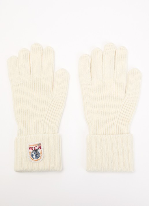 Parajumpers Noez ribgebreide handschoenen in merino wolblend met logo - voorkant ivoor