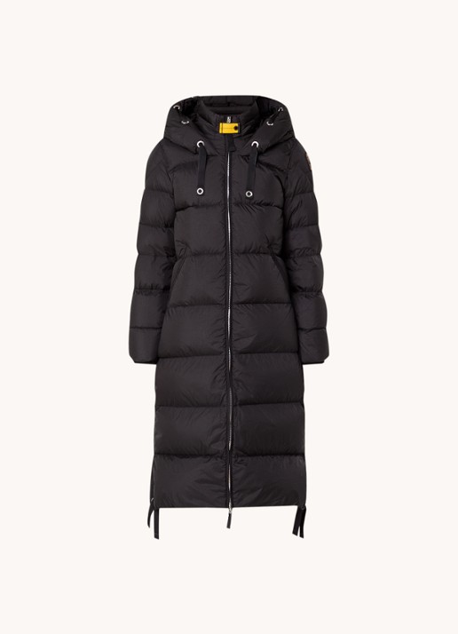 Parajumpers Panda longline puffer jas met donsvulling en capuchon  - voorkant 2 zwart