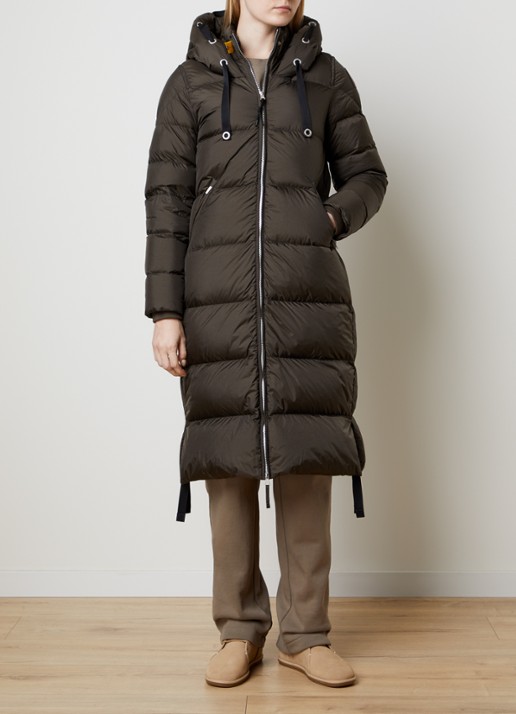 Parajumpers Panda longline puffer jas met logo - voorkant 6 donkerbruin