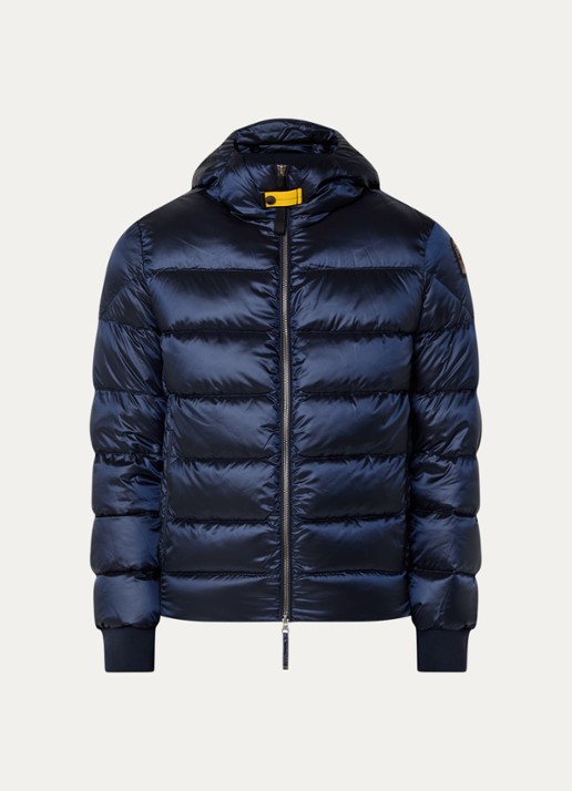 Parajumpers Pharrell puffer jack met capuchon en logo - voorkant 2 donkerblauw