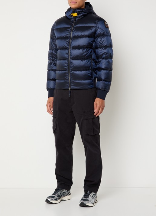 Parajumpers Pharrell puffer jack met capuchon en logo - voorkant 3 donkerblauw