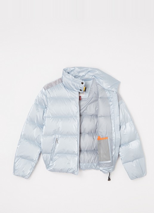 Parajumpers Pia puffer jas met donsvulling met ritszakken  - voorkant 3 lichtblauw