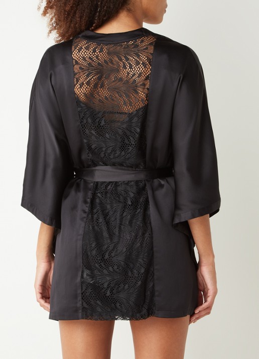 Passionata Thelma kimono van satijn met kant - achterkant zwart