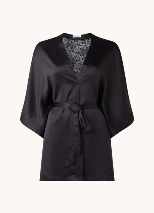 Passionata Thelma kimono van satijn met kant - voorkant 2 zwart