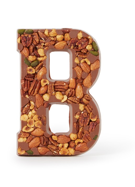Patisserie de Bijenkorf Chocoladeletter Melk met noten 185 gram - A t/m Z - voorkant b