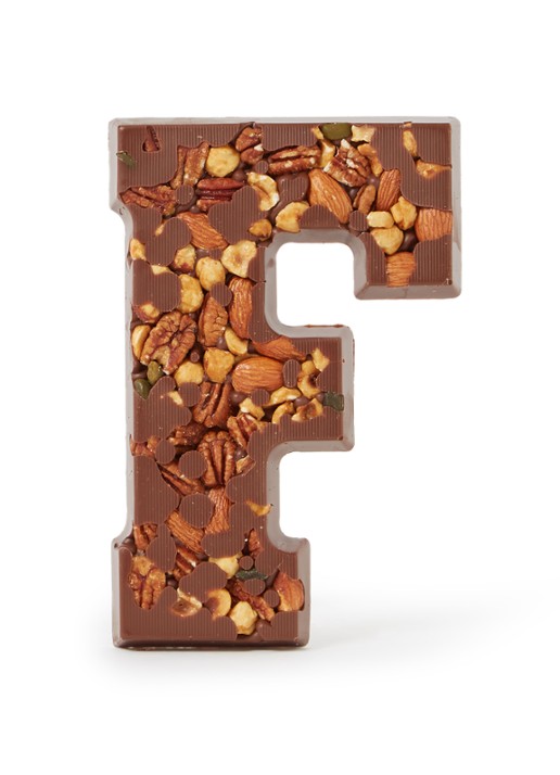 Patisserie de Bijenkorf Chocoladeletter Melk met noten 185 gram - A t/m Z - voorkant f