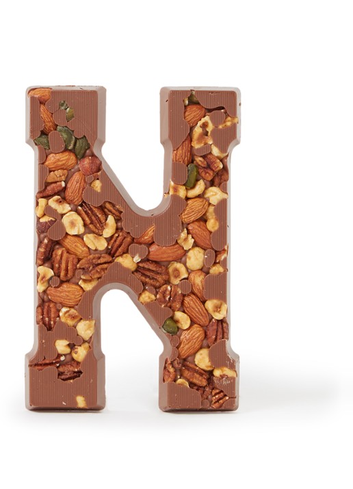 Patisserie de Bijenkorf Chocoladeletter Melk met noten 185 gram - A t/m Z - voorkant n