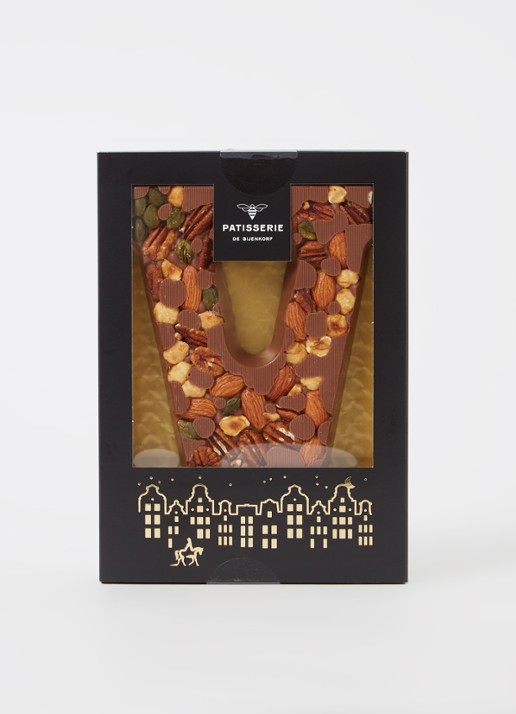 Patisserie de Bijenkorf Chocoladeletter Melk met noten 185 gram - A t/m Z - voorkant 2 v