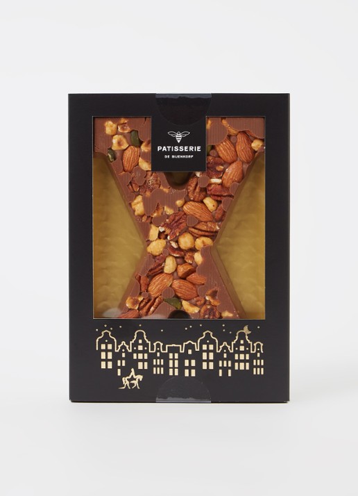 Patisserie de Bijenkorf Chocoladeletter Melk met noten 185 gram - A t/m Z - voorkant 2 x