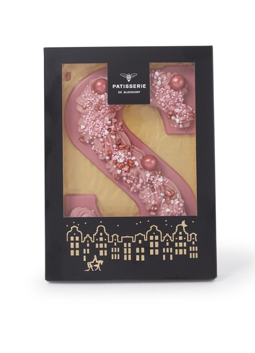 Patisserie de Bijenkorf Chocoladeletter S Roze met roomchocolade 160 gram - Limited Edition - voorkant undefined