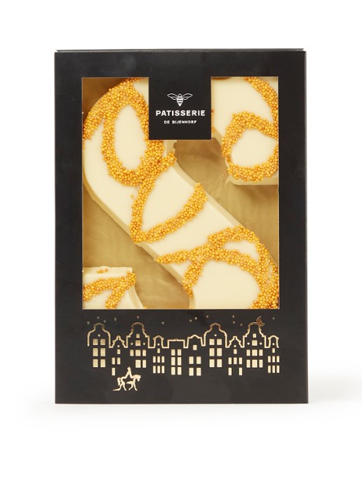 Patisserie de Bijenkorf Chocoladeletter S Wit met champagnevulling 210 gram -  Limited Edition - voorkant undefined