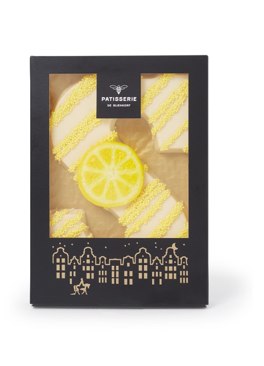 Patisserie de Bijenkorf Chocoladeletter S Wit met citroenvulling 210 gram - Limited Edition - voorkant undefined