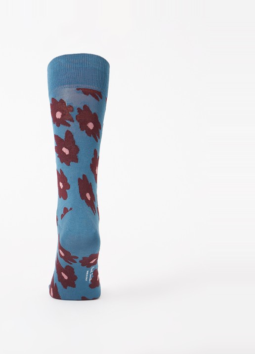 Paul Smith Big Flower sokken met bloemenprint - voorkant 2 petrol