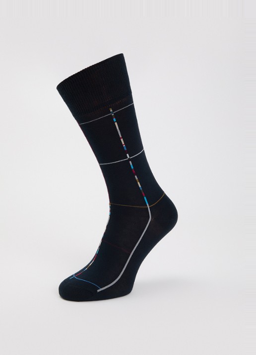 Paul Smith Signature Stripe Check sokken in katoenblend - detail 3 donkerblauw