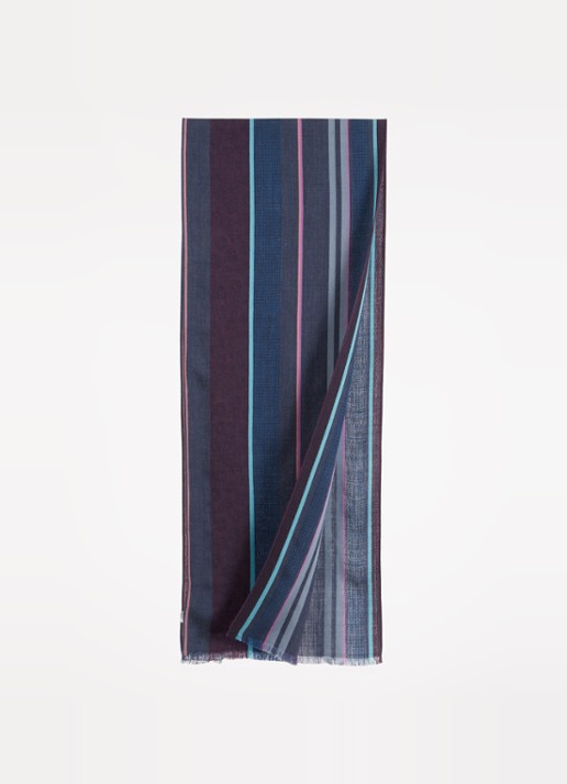 Paul Smith Sjaal van wol met streepprint 185 x 35 cm - voorkant 3 donkerblauw