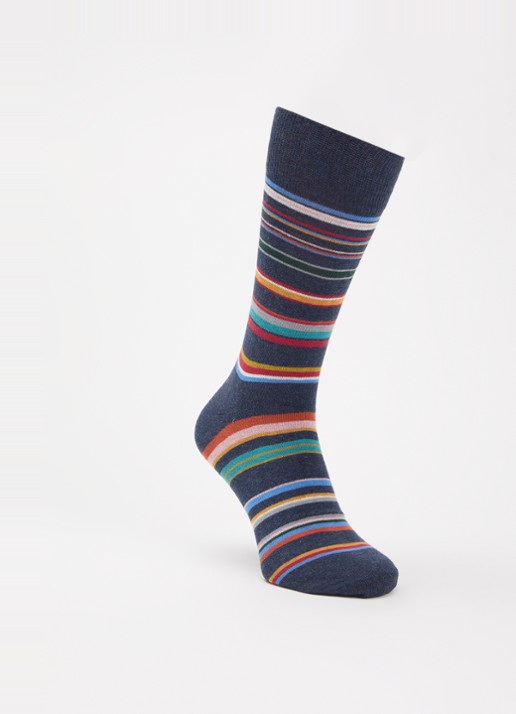 Paul Smith Sokken in katoenblend met streepprint - voorkant 2 donkerblauw