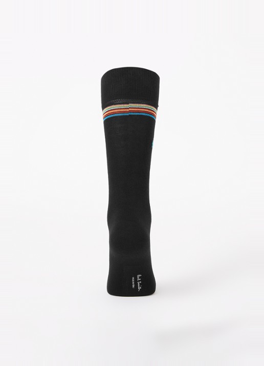Paul Smith Sokken met borduring en streepprint - voorkant 2 zwart
