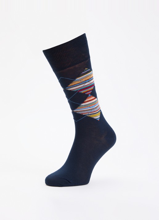 Paul Smith Sokken met ruitdessin - detail 3 donkerblauw