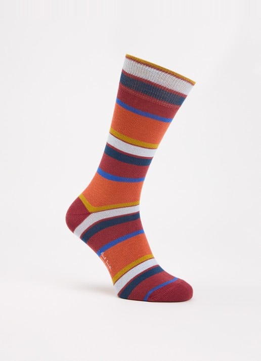 Paul Smith Sokken met streepprint  - voorkant 2 steenrood