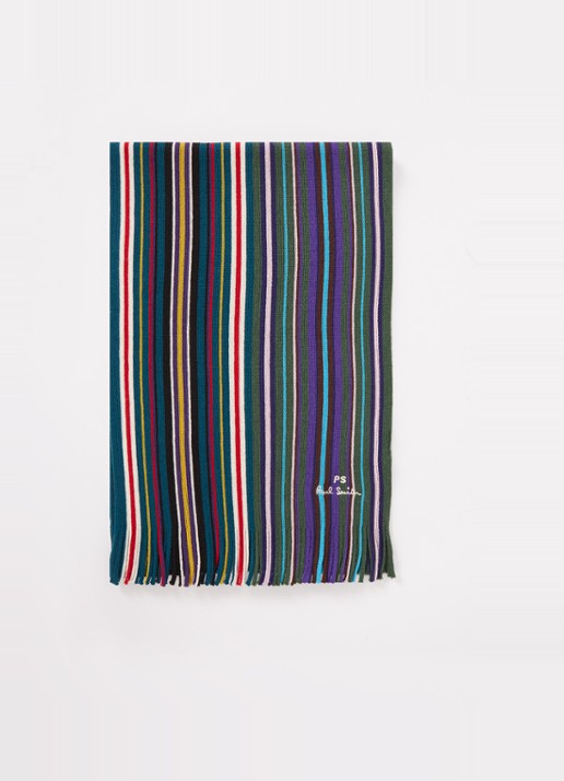 Paul Smith Spectrum Stripe sjaal van wol met streepprint 200 x 30 cm - voorkant multicolor