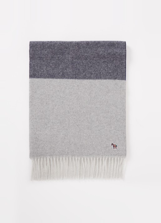 Paul Smith Zebra sjaal van wol met streepprint en franjes 180 x 30 cm - voorkant donkerblauw