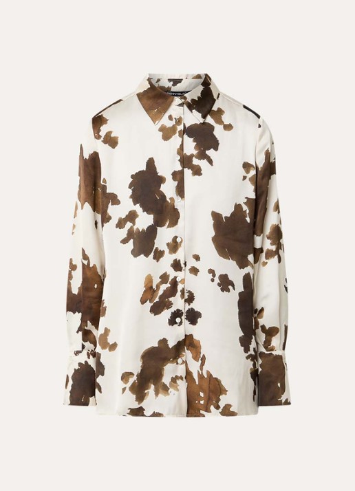 Pennyblack Balpe blouse van satijn met print - voorkant hazelnootbruin