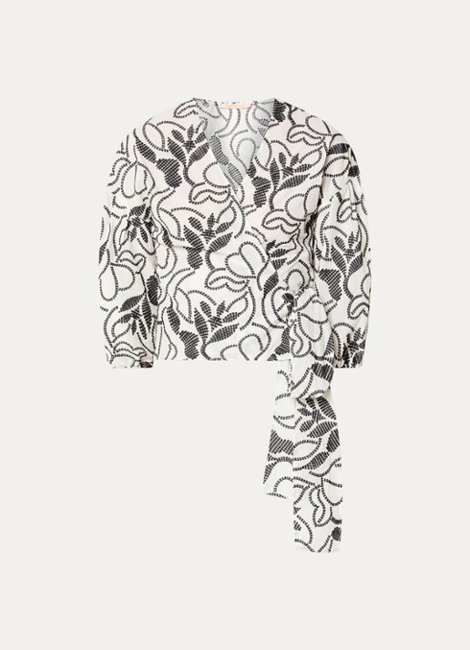 Pennyblack Blouse met strikceintuur met bloemenprint - voorkant 2 wit