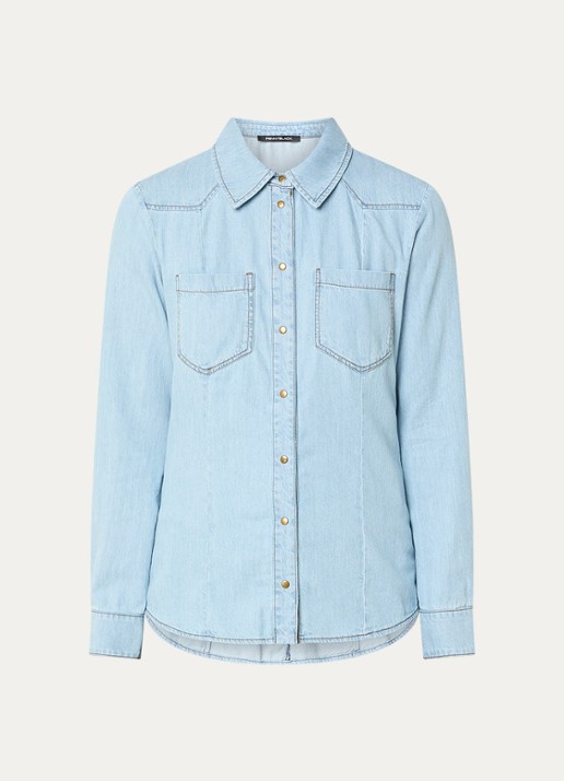 Pennyblack Blouse van denim met borstzak - voorkant 2 lichtblauw