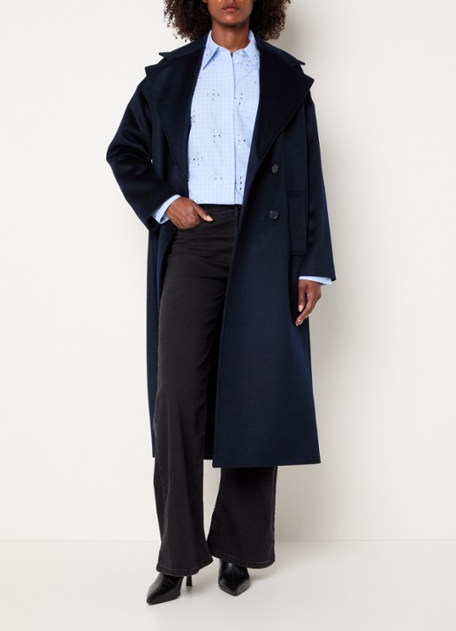 Pennyblack Cimelio mantel van wol met strikceintuur  - voorkant 2 donkerblauw
