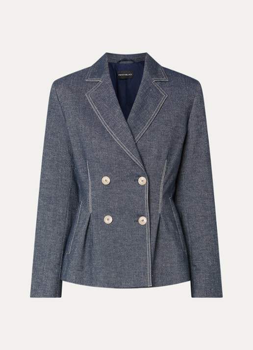 Pennyblack Double-breasted blazer van denim met schoudervulling - voorkant indigo