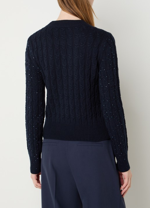 Pennyblack Festoso kabelgebreide trui met pailletten - achterkant donkerblauw