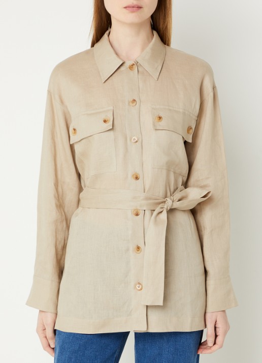 Pennyblack Fico blouse van linnen met borstzakken en strikceintuur